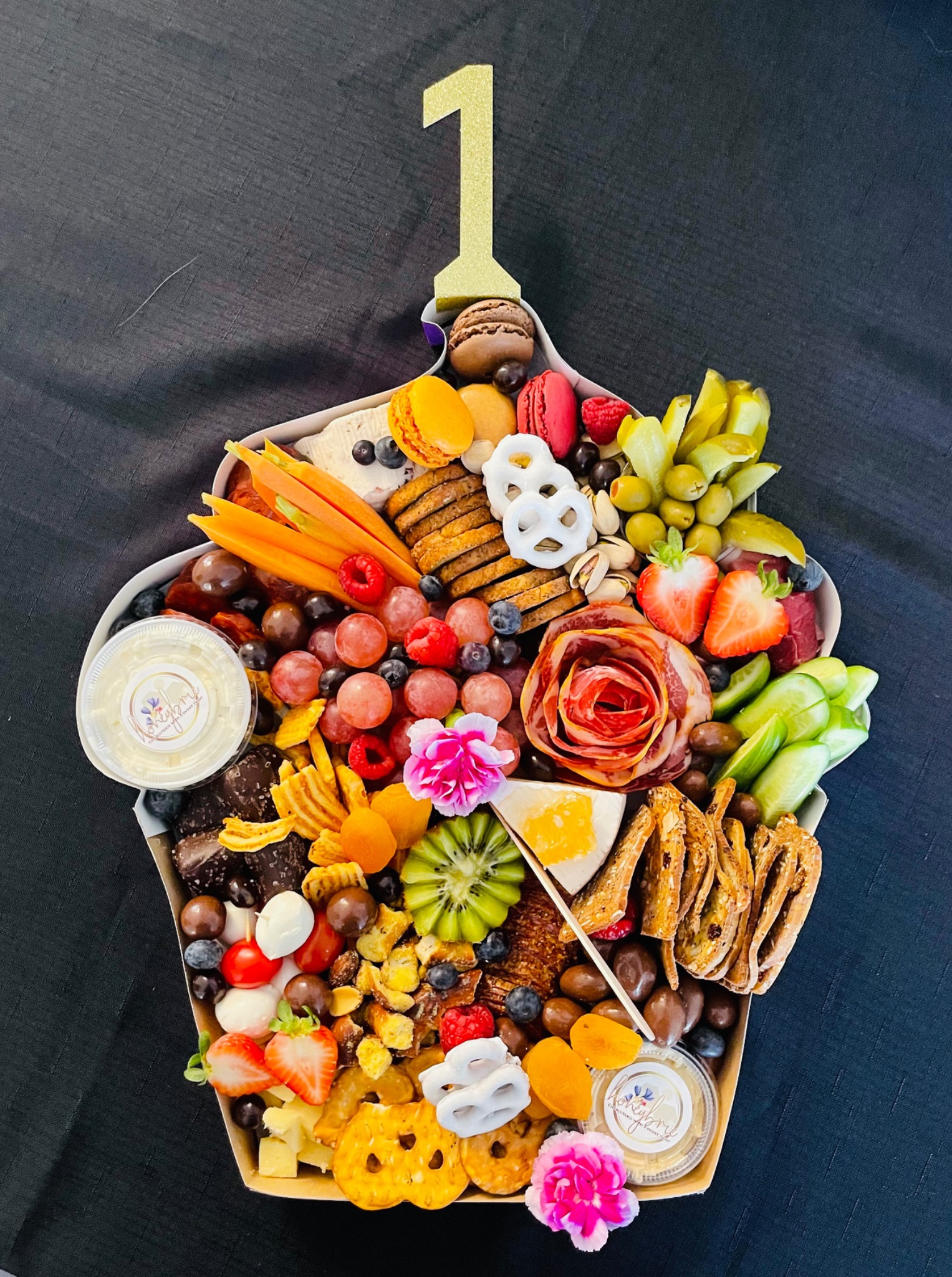 Custom number-shaped charcuterie creation