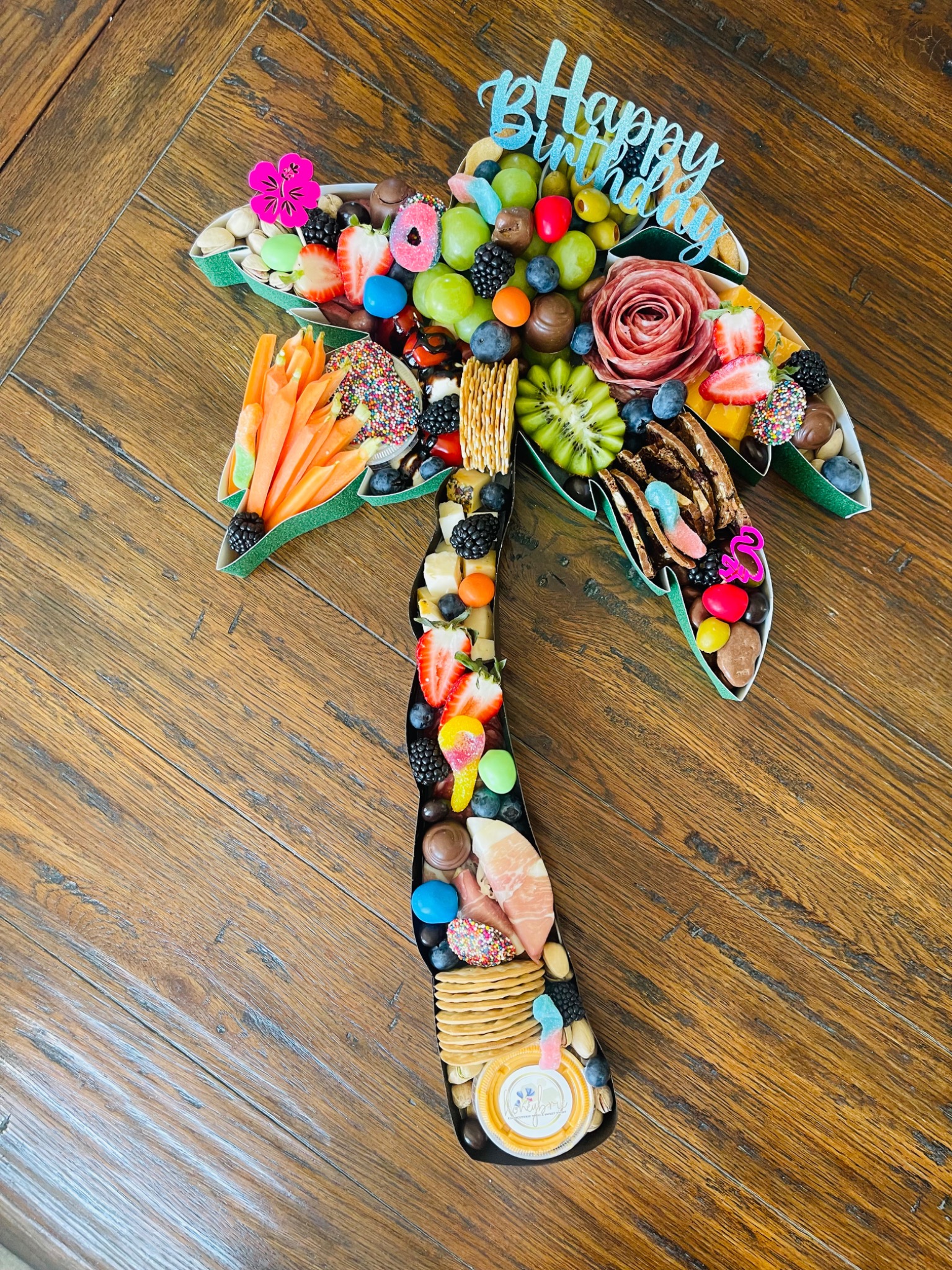 Custom letter-shaped charcuterie creation